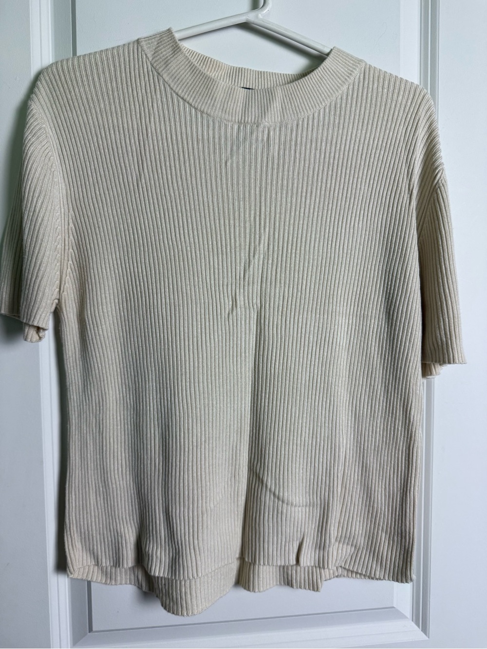 Sag Harbor Ribbed Short Sleeve Crewneck Top - Cream